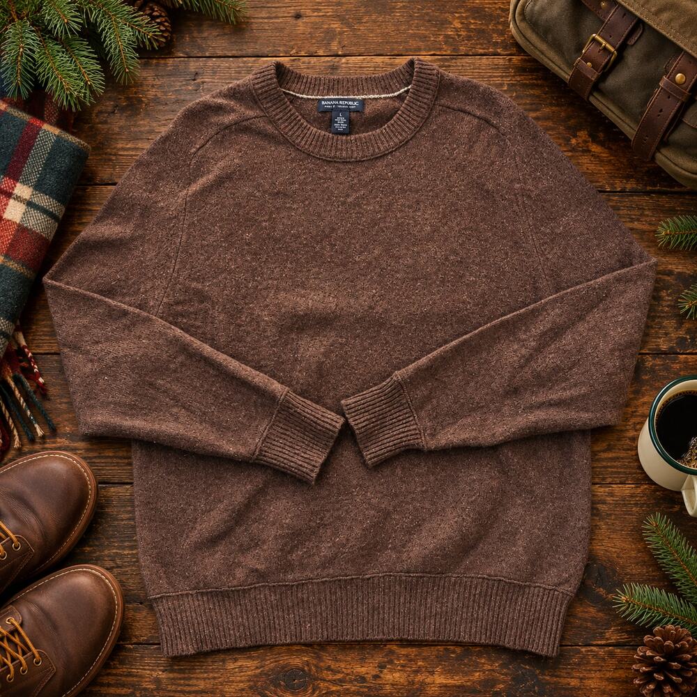 Banana Republic Sweater Mens Large Brown 100% Merino Wool Italian Yarn Crewneck